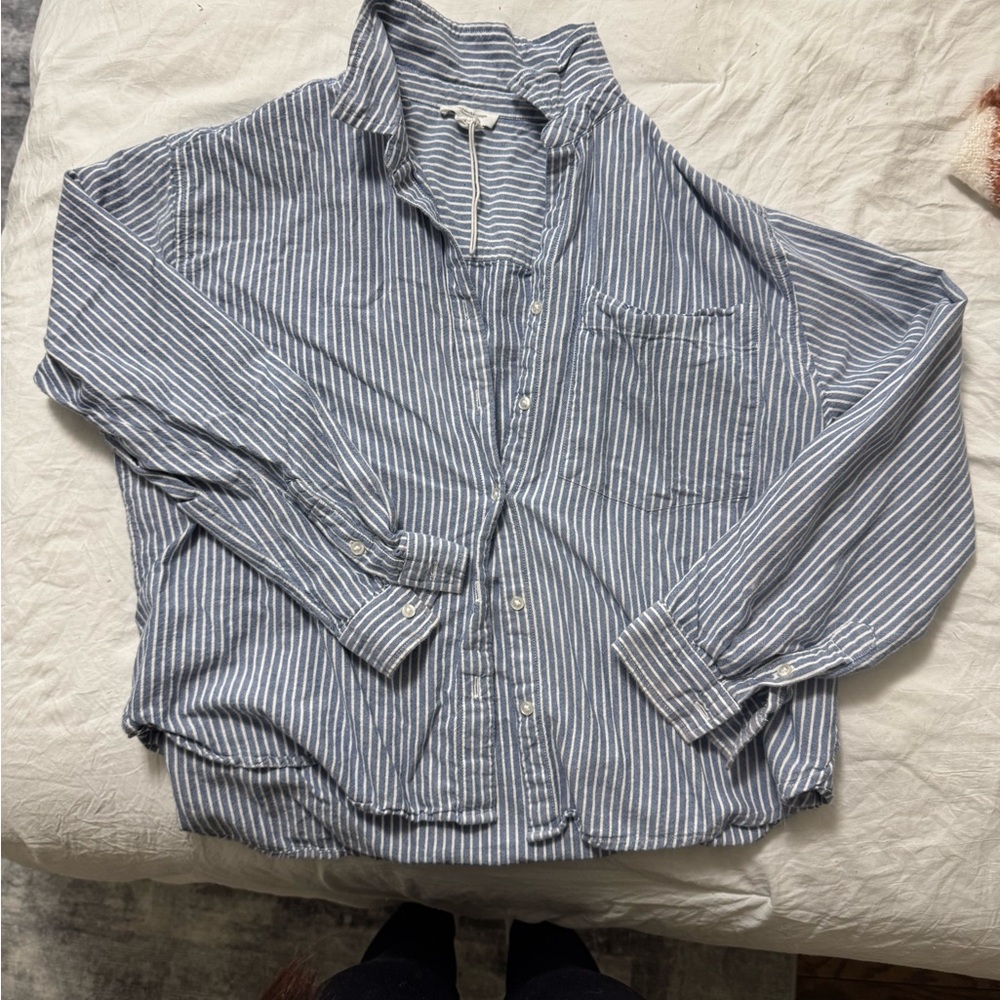 Striped Blue and White Button Shirt